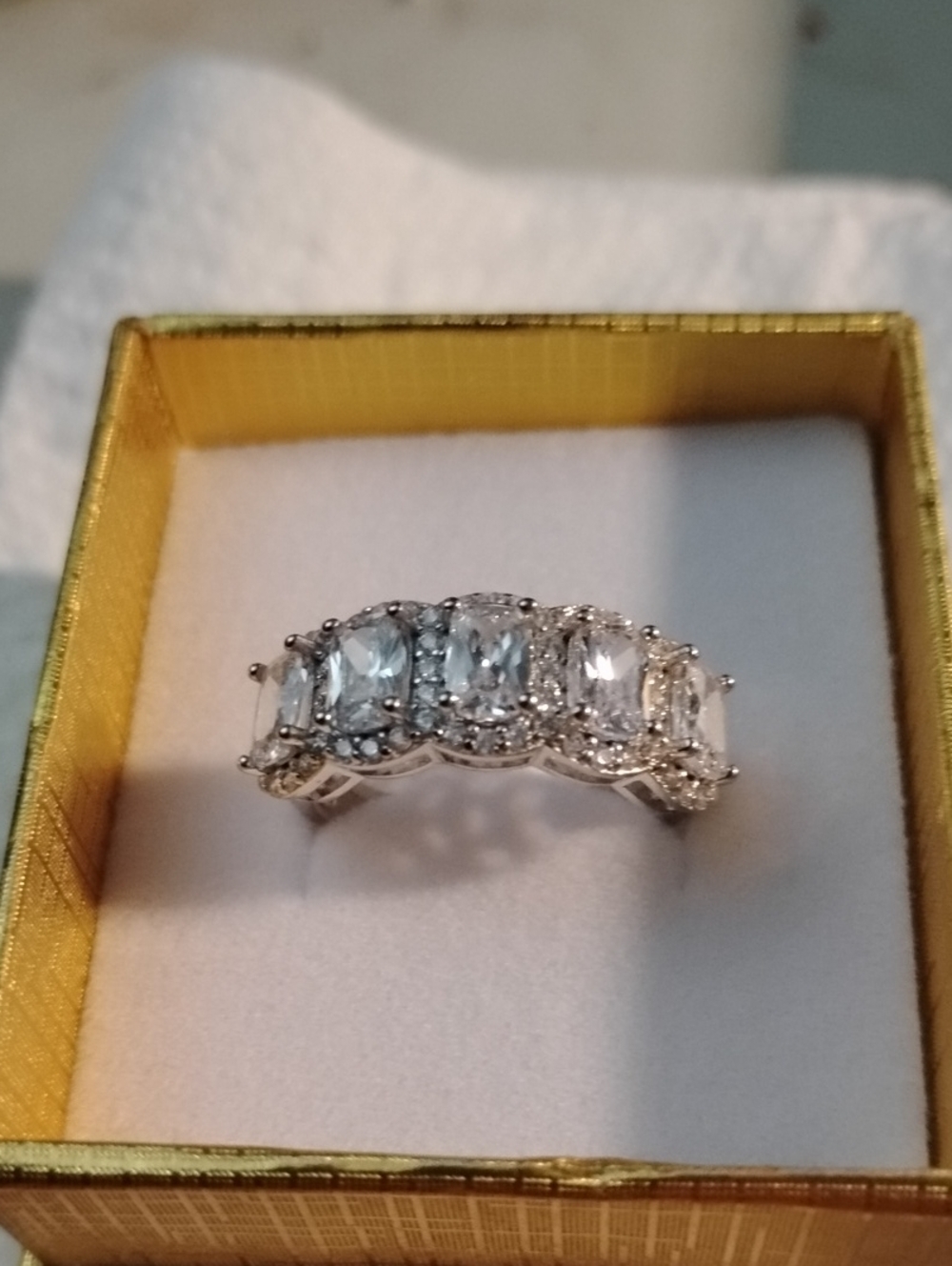 Diamonique 5 Stone Simulated Diamond Ring Size 8